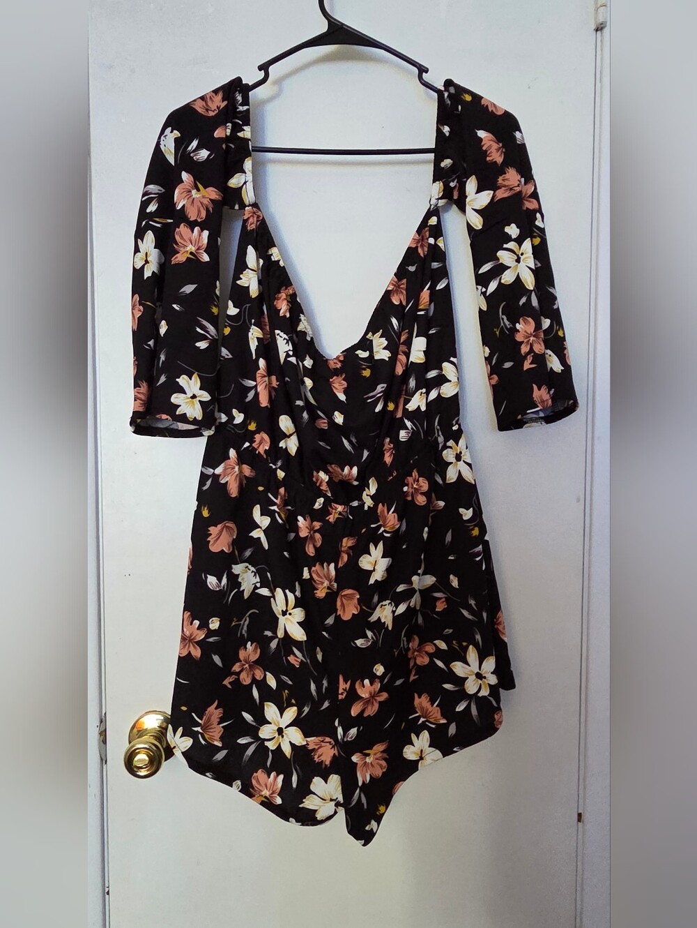 Black Floral Long Sleeve Romper / Playsuit